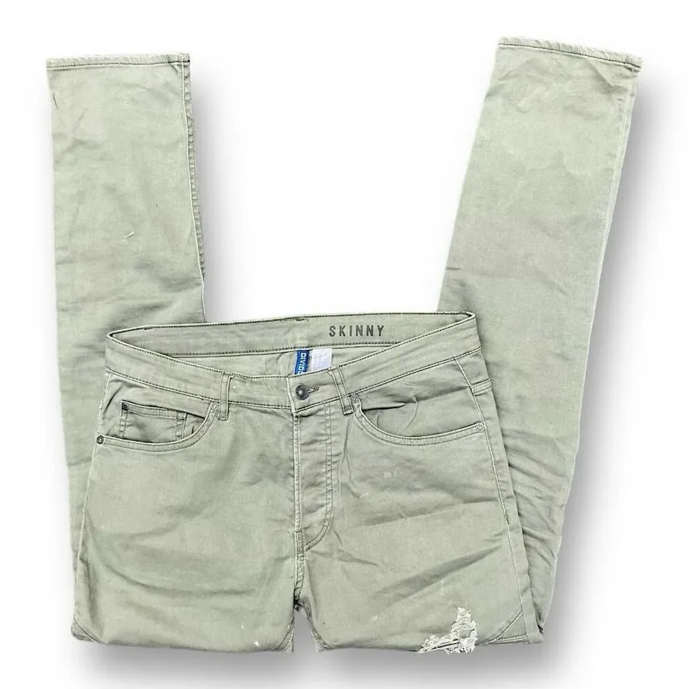 🦾 H&M Biker Skinny Jeans 🪖 Olive Green |‎ Size 32 | Ripped & Ready